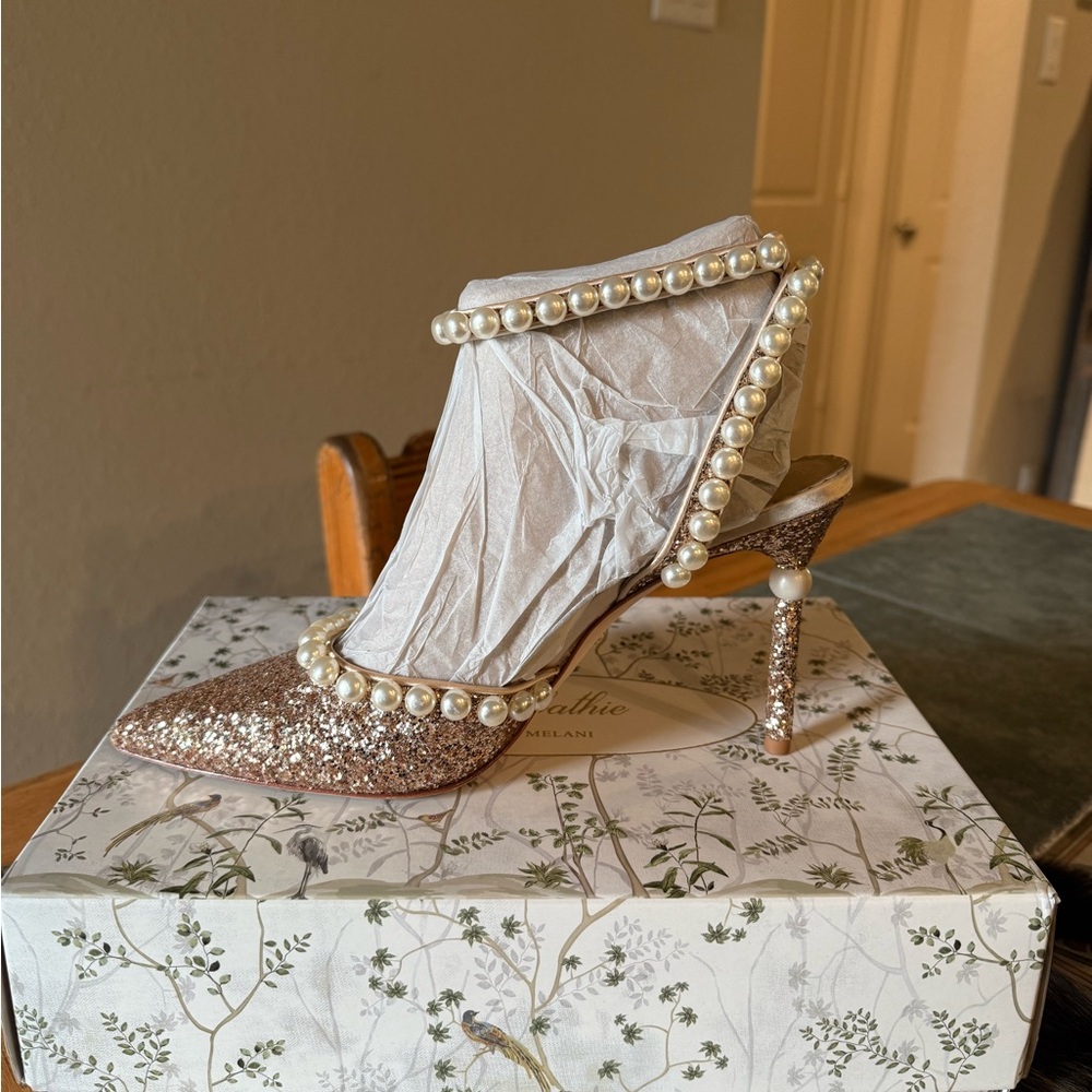 Rose Gold Nicola Bathie x Antonio Melani Pearl-Embellished Glitter Heels - Picture 3 of 4